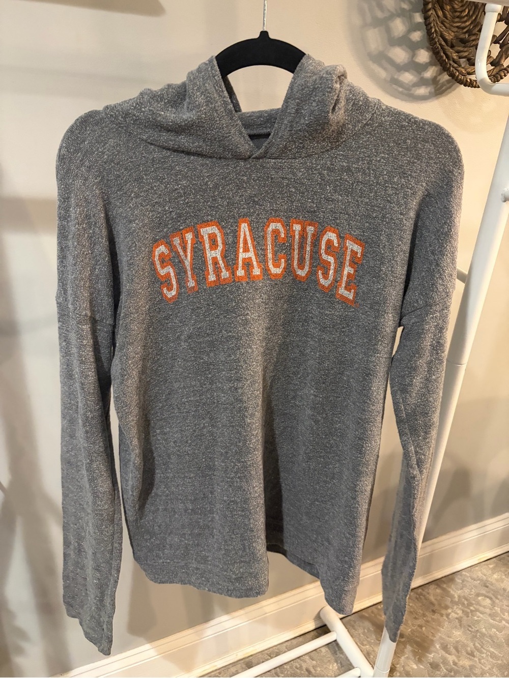 Syracuse Gray Crewneck Hooded Sweater with Orange Lettering size medium